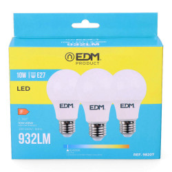 Pack of 3 LED bulbs EDM F 10 W E27 810 Lm Ø 6 x 10,8 cm (6400 K)