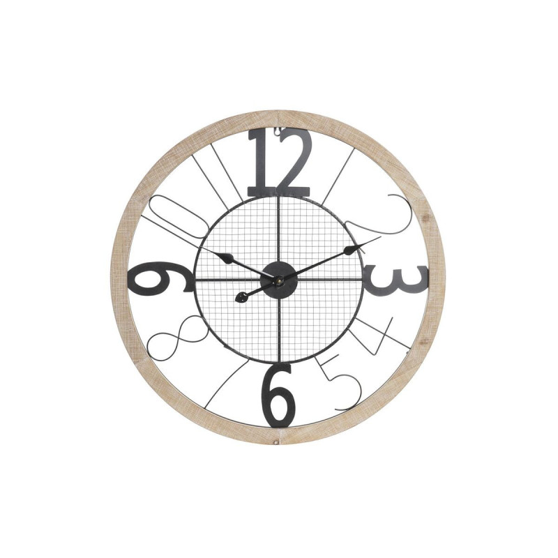 Wall Clock DKD Home Decor Natural Black MDF Iron (70 x 4 x 70 cm)