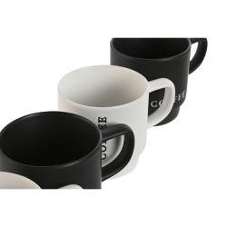 4 Piece Mug Set Home ESPRIT White Black Metal Porcelain 380 ml 13 x 9 x 9 cm