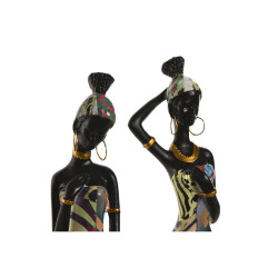 Decorative Figure Home ESPRIT Multicolour African Woman 9 x 7 x 16,5 cm (2 Units)