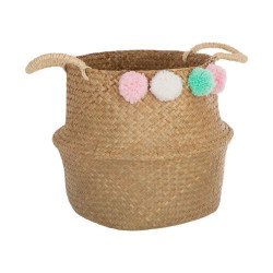 Multi-purpose basket Atmosphera Children's wicker Pompoms (34 x 28 x 34 cm)