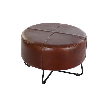 Footrest DKD Home Decor Black Metal Brown Leather (55 x 55 x 37 cm)