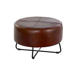 Footrest DKD Home Decor Black Metal Brown Leather (55 x 55 x 37 cm)