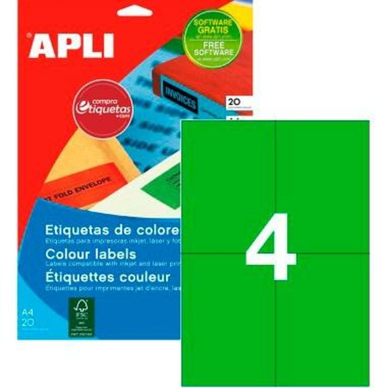 Printer Labels Apli Green 20 Sheets 105 x 148 mm