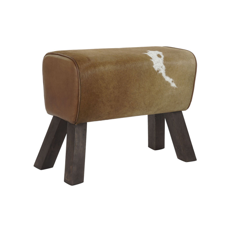 Footrest DKD Home Decor Black Wood Brown Cow Leather White (64 x 28 x 53 cm)