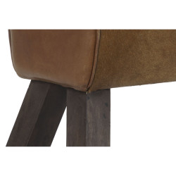 Footrest DKD Home Decor Black Wood Brown Cow Leather White (64 x 28 x 53 cm)