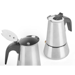 Italian Coffee Pot Black Silver Steel 4 Cups