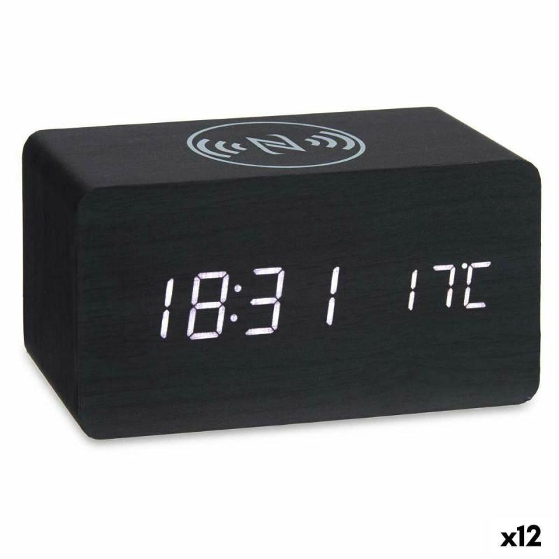 Alarm Clock with Wireless Charger Black