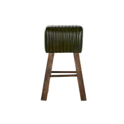 Stool DKD Home Decor Wood Brown Leather Green (41 x 30 x 79 cm)