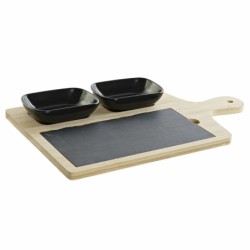 Appetizer Set DKD Home Decor Black Natural Bamboo Plastic Stoneware Board Cottage 33 x 19,7 x 3,5 cm (4 pcs)