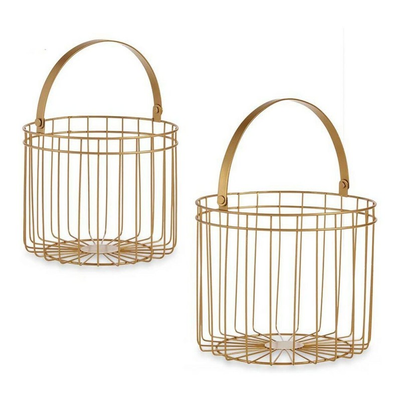 Basket Golden Metal 25 x 35 x 25 cm Cylindrical (2 pcs)