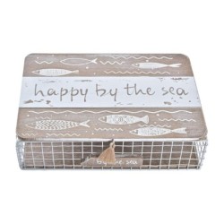 Decorative box DKD Home Decor White Brown Wood Metal 24 x 16 x 6 cm