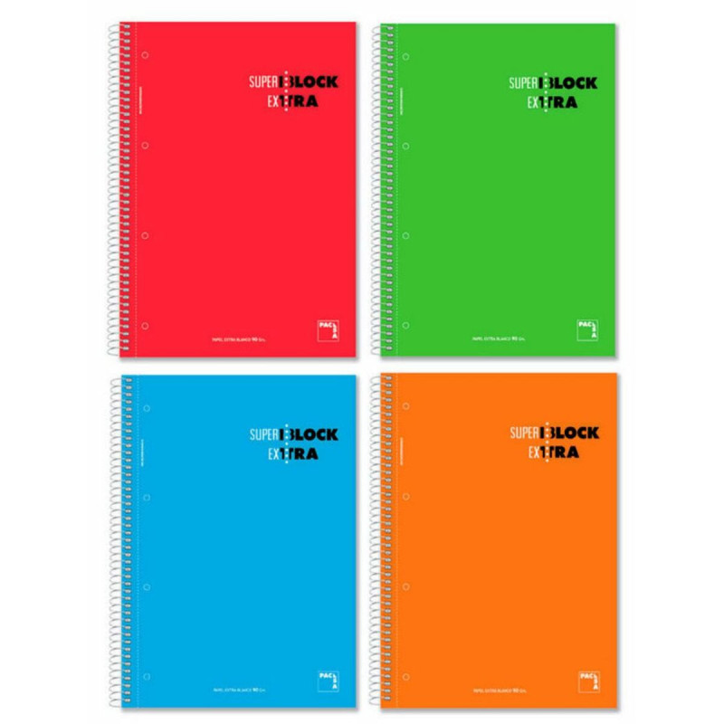 Set of exercise books Pacsa Superblock Extra 4 Pieces Multicolour A4 120 Sheets