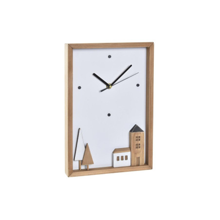 Wall Clock DKD Home Decor White Brown Wood Houses Urban 20 x 4 x 30 cm