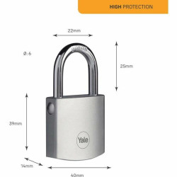 Key padlock Yale Brass Steel Rectangular Silver