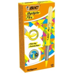 Fluorescent Marker Bic Highlighter Flex Yellow 12 Pieces