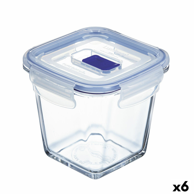 Hermetic Lunch Box Luminarc Pure Box Active 11,4 x 11,4 x 11 cm 750 ml Bicoloured Glass (6 Units)