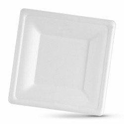 Plate set Algon Disposable White Sugar Cane Squared 26 cm (8 Units)