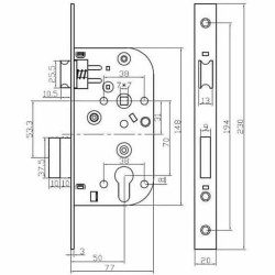 Mortise lock Yale 7,7 x 2 x 23 cm Steel