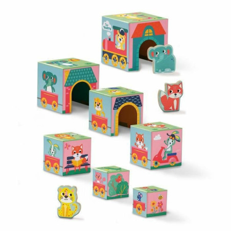 Playset SES Creative Block tower to stack with animal figurines 10 Pieces