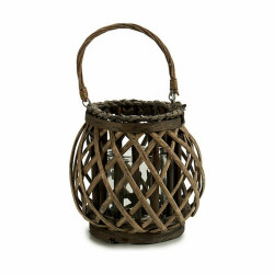 Candleholder Grey Brown wicker Glass 29,5 x 24 x 22 cm (6 Units)