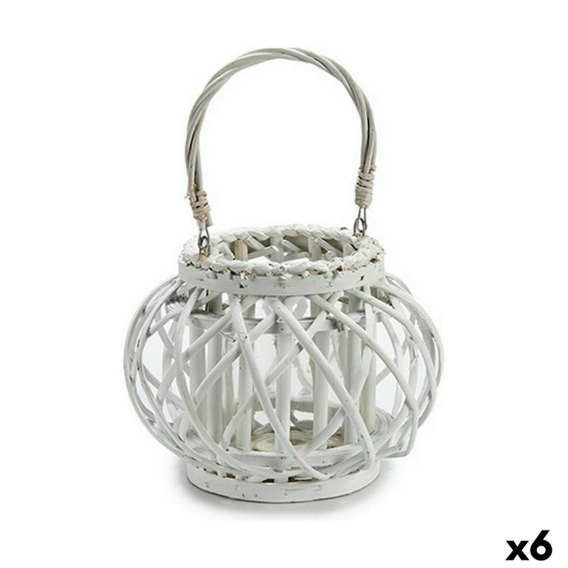 Candleholder White wicker Glass 30 x 19 x 25,5 cm (6 Units)