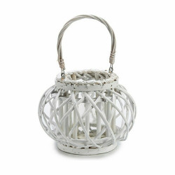 Candleholder White wicker Glass 30 x 19 x 25,5 cm (6 Units)