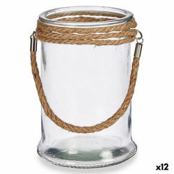 Candleholder Transparent Glass Seagrass 12,5 x 17 x 12,5 cm (12 Units)