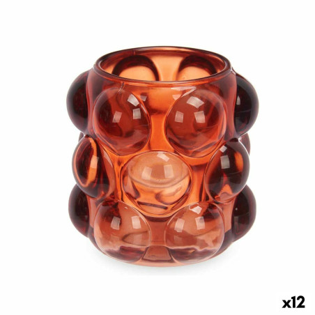 Candleholder Microbeads Orange Crystal 8,4 x 9 x 8,4 cm (12 Units)