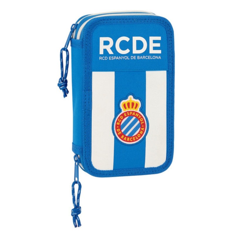 Double Pencil Case RCD Espanyol Blue White 12.5 x 19.5 x 4 cm (28 Pieces)