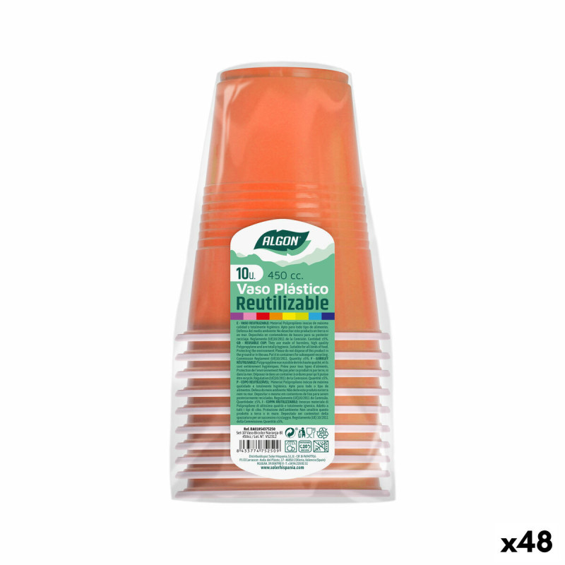 Set of reusable glasses Algon Orange 48 Units 450 ml (10 Pieces)