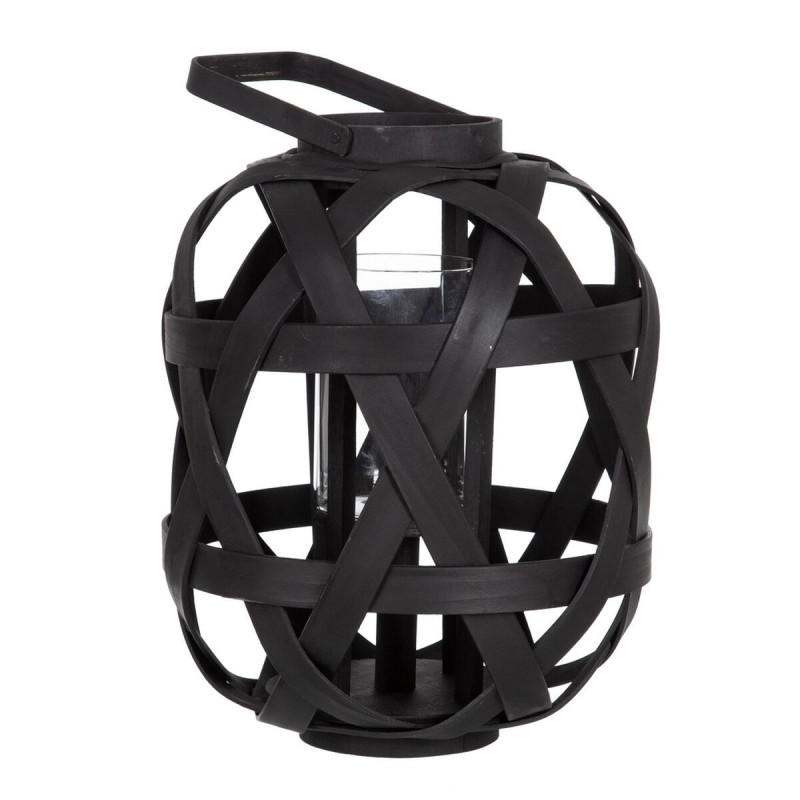 Lantern 29 x 29 x 37 cm Candleholder Black Bamboo