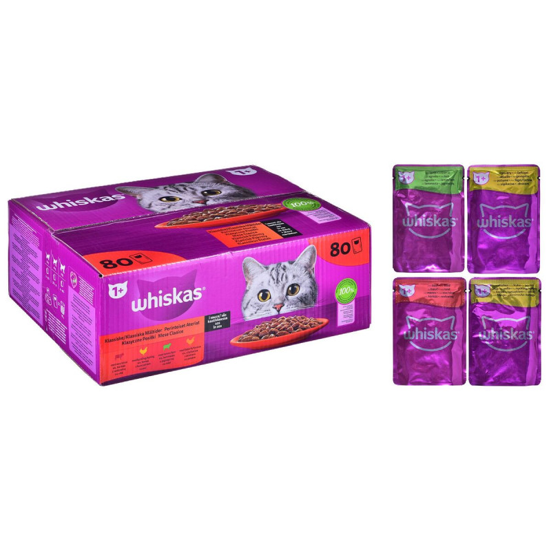 Cat food Whiskas Classic Meals Chicken Veal Lamb Birds 80 x 85 g