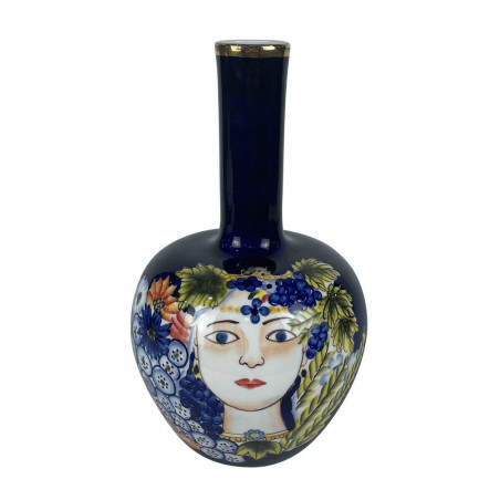 Vase DKD Home Decor Face Porcelain Blue Multicolour 17 x 17 x 30 cm