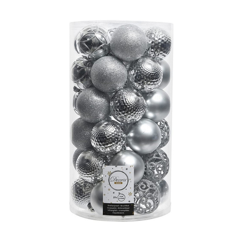 Christmas Baubles Decoris 37 Pieces Silver Ø 6 cm