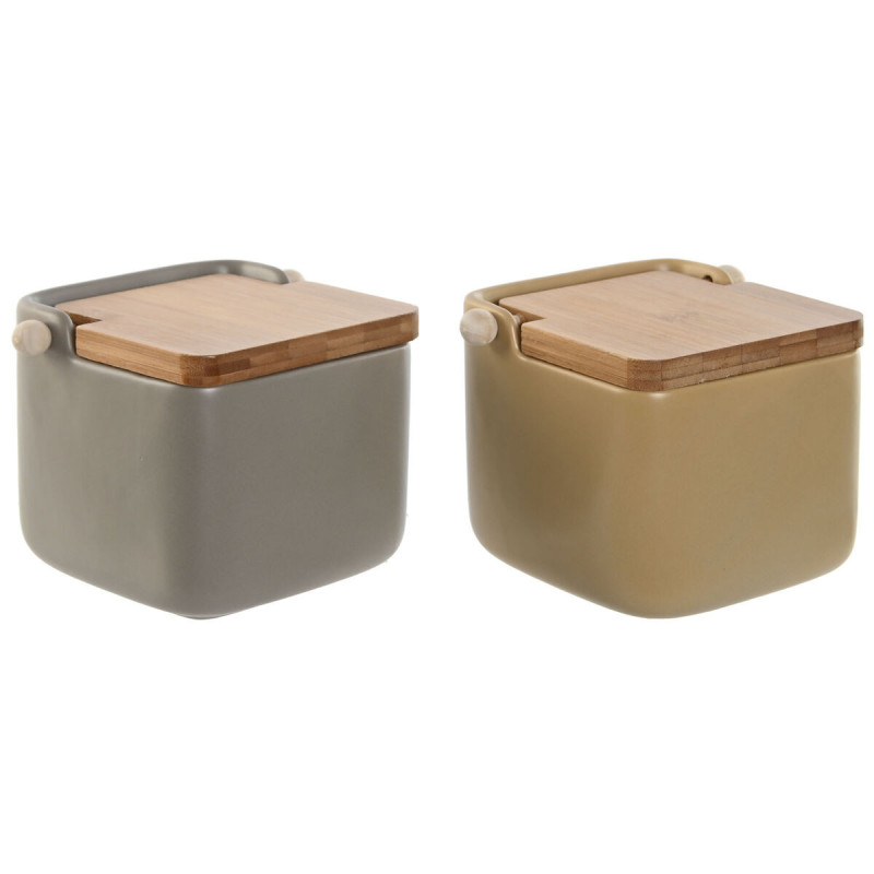 Salt Shaker with Lid Home ESPRIT Beige Grey Natural Bamboo Dolomite 15 x 12 x 11 cm (2 Units)