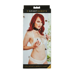 Collar with Nipple Clamps Sportsheets SS445-20 Black/Silver