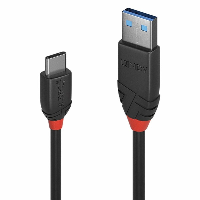 USB A to USB C Cable LINDY 36916 Black 1 m