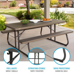 Folding Table Lifetime Wood Brown Picnic Steel Plastic 183 x 74 x 145 cm