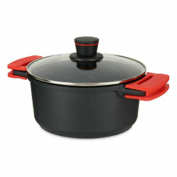 Casserole with glass lid Ø 24 cm Black Aluminium (6 Units)