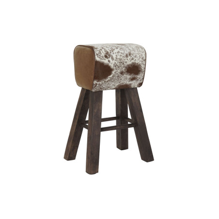 Stool DKD Home Decor Black Wood Brown Leather White (50 x 35 x 75 cm)