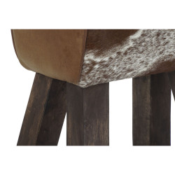 Stool DKD Home Decor Black Wood Brown Leather White (50 x 35 x 75 cm)