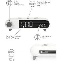 Alarm Clock with Wireless Charger KSIX Retro White 10 W