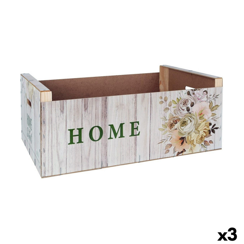 Storage Box Confortime Sweet Home Multicolour Wood Flowers 58 x 39 x 21 cm (3 Units)