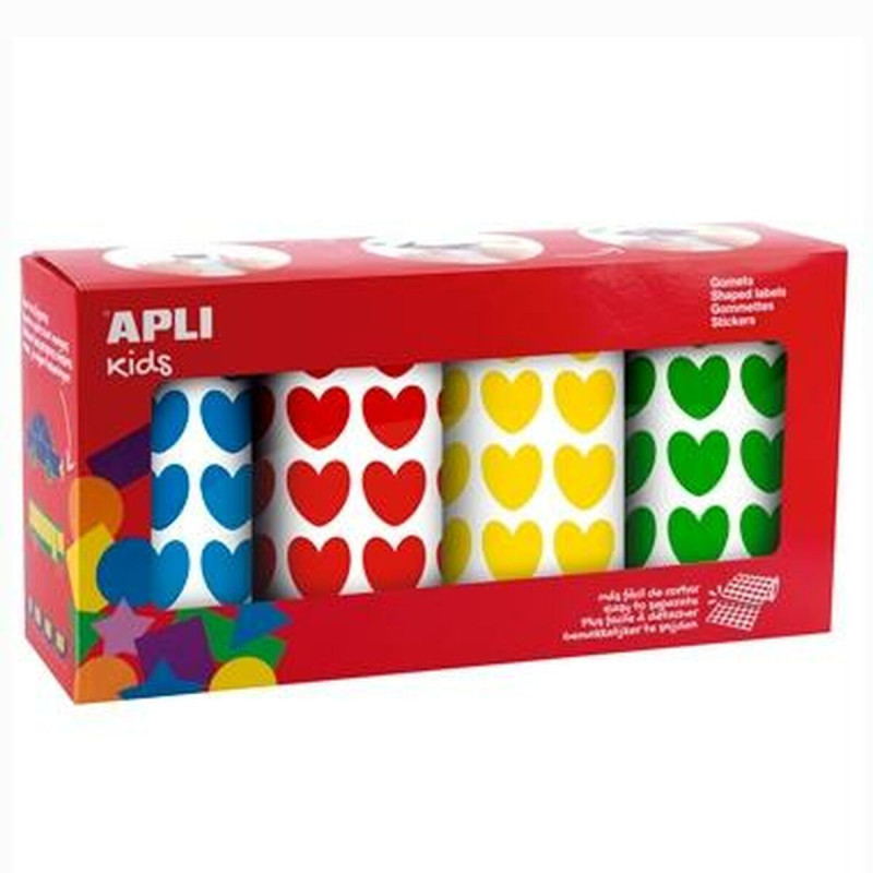 Stickers Apli Gomets Roll Yellow Blue Red Green Hearts Heart