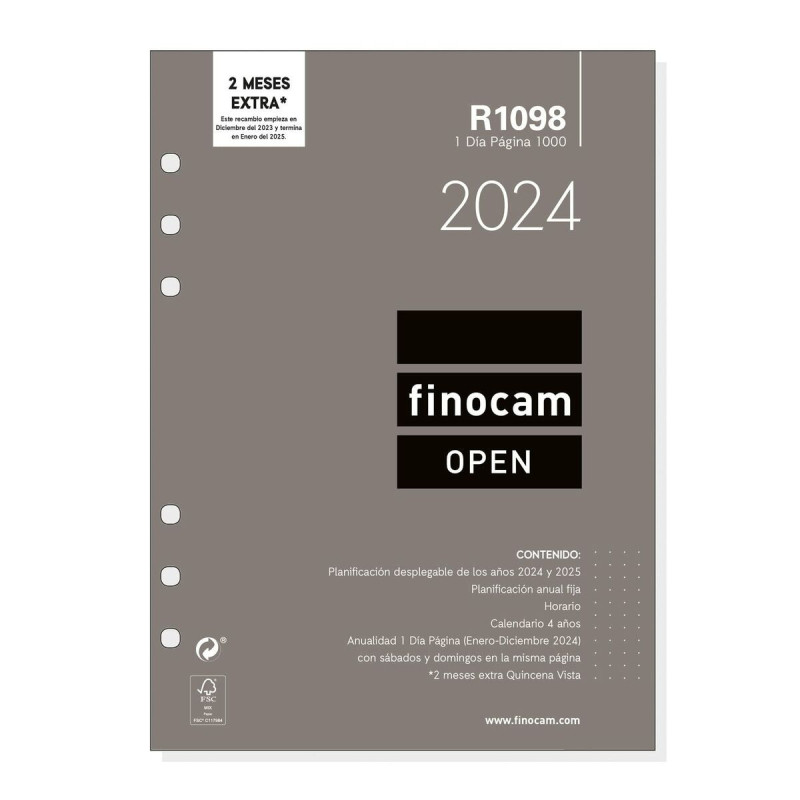 Diary Refill Finocam Open R1098 2024 White 15,5 x 21,5 cm