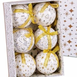 Christmas Baubles White Golden Paper Polyfoam 7,5 x 7,5 x 7,5 cm (6 Units)