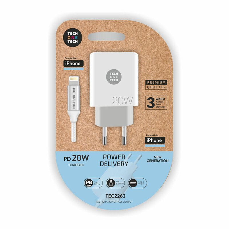 Wall Charger + MFI Certified Lightning Cable Tech One Tech White 20 W