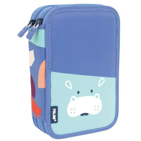 Double Pencil Case Milan Animals Blue 19,5 x 13 x 5 cm