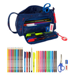 School Case with Accessories Spider-Man Neon Navy Blue 20 x 11 x 8.5 cm (32 Pieces)